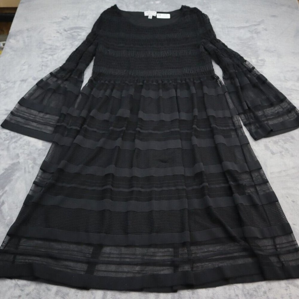 MSSP Dress Womens XL Black Lightweight Casual Bell Sleeve Long Striped Lined